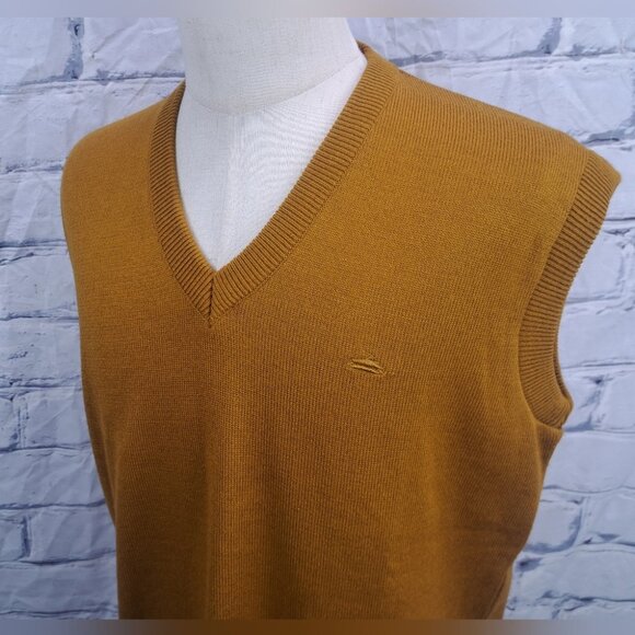 Pierre Carlo Men's Sweater Vest Dark Golden Mustard Vintage 90s 80s Large 42 - Picture 2 of 15
